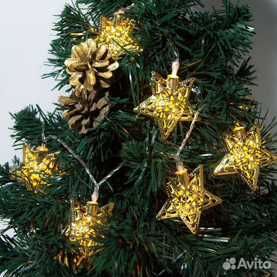 Гирлянда Золотые звёзды на батарейках