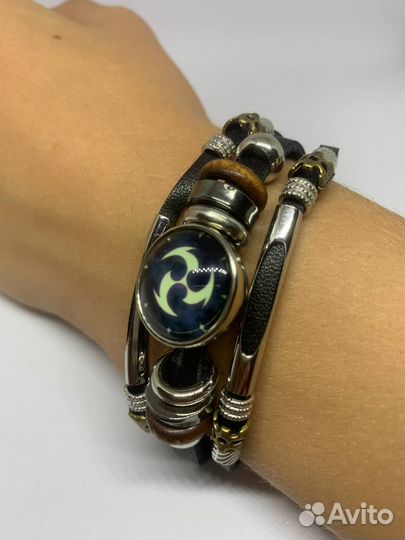 Браслет Геншин Глаз бога кожаный тройной