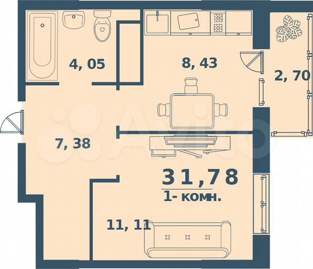 1-к. квартира, 31,8 м², 2/10 эт.