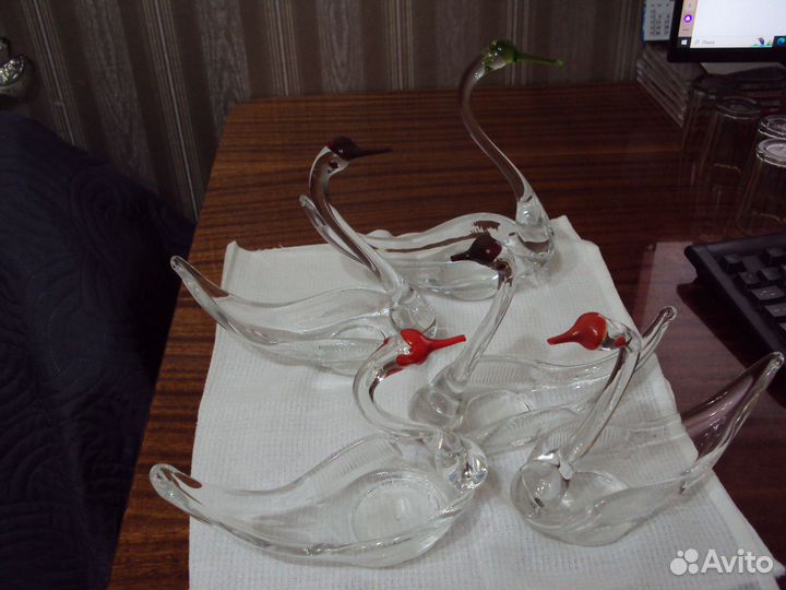 Лебеди хрустальные СССР 4 шт