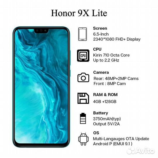 HONOR 9X Lite, 4/128 ГБ