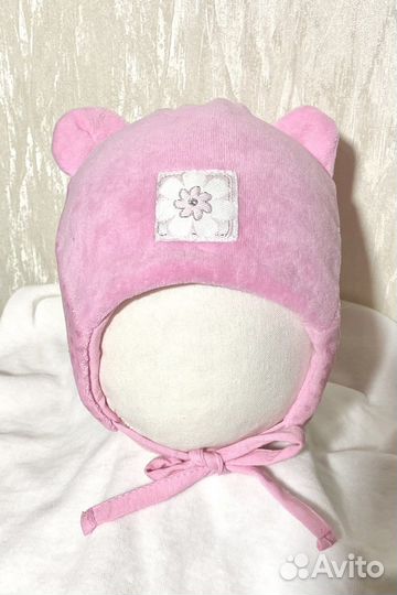 Шапочка для девочки утеплённая 1-3 мес 35-38 см