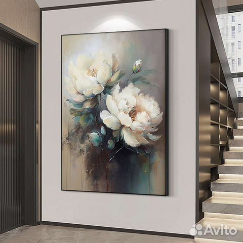 Картина с цветами Белые пионы Картина маслом цветы