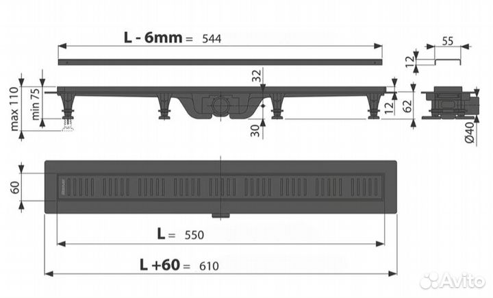 Душевой трап (лоток) AlcaPlast APZ10Black 550