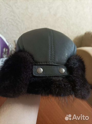 Шапка ушанка кожаная мужская