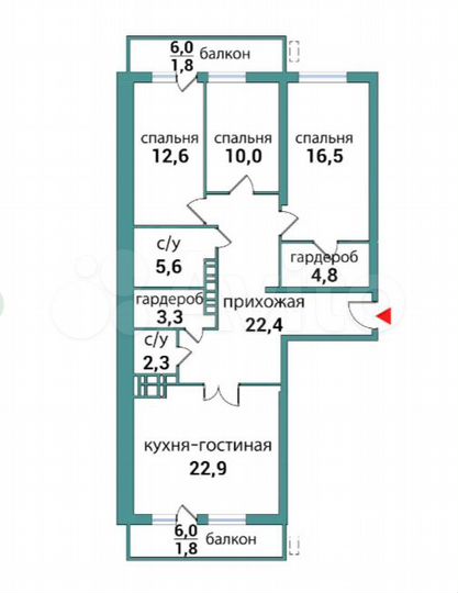 3-к. квартира, 104 м², 6/25 эт.