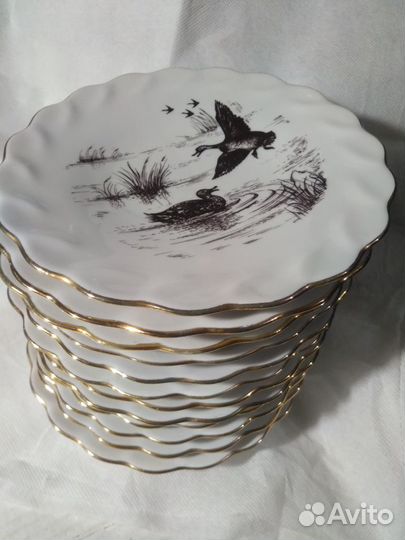 Десертные тарелки - Дикие утки фарфор, лоз 12шт
