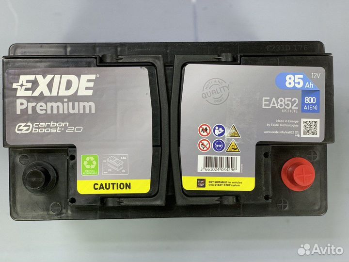 Аккумулятор 85Ач exide EA852 мощный пусковой 800A
