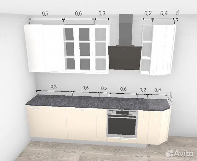 Кухонный гарнитур прямой с навесными шкафами.За вс