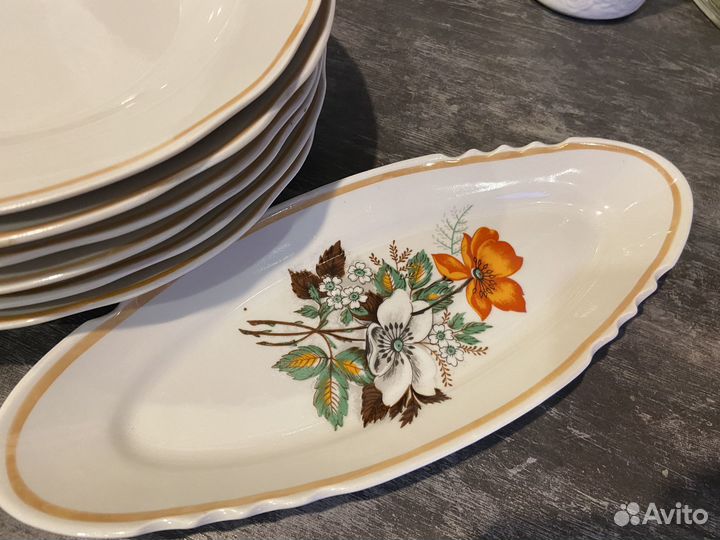 Глубокие суповые тарелки 6 шт. + селедочница