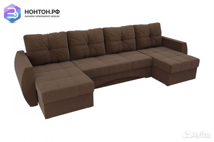 Диван п-образный еврокнижка Сатурн рогожка коричне