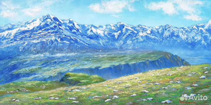 Горный пейзаж картина маслом 100 на 50 см