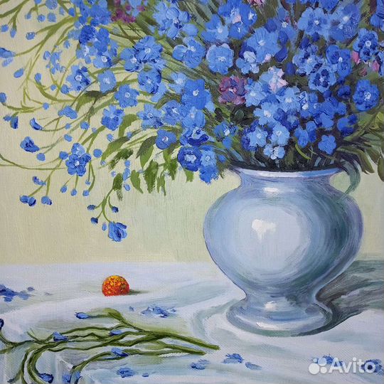 Картина с незабудками маслом на холсте