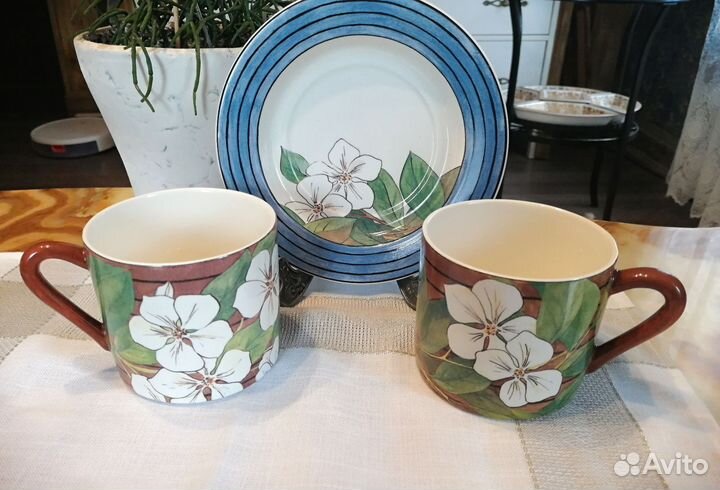 Лот из двух чайных пар Gien France. 1989-1998 гг