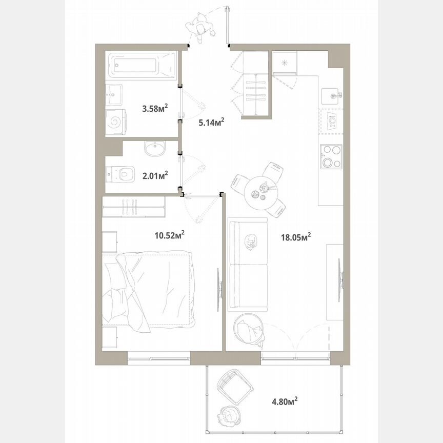 1-к. квартира, 40,7 м², 8/12 эт.
