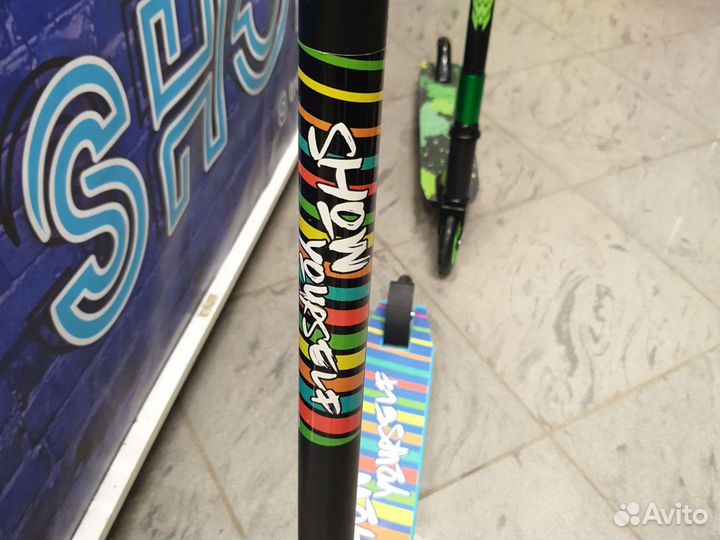 Трюковой самокат металл синий