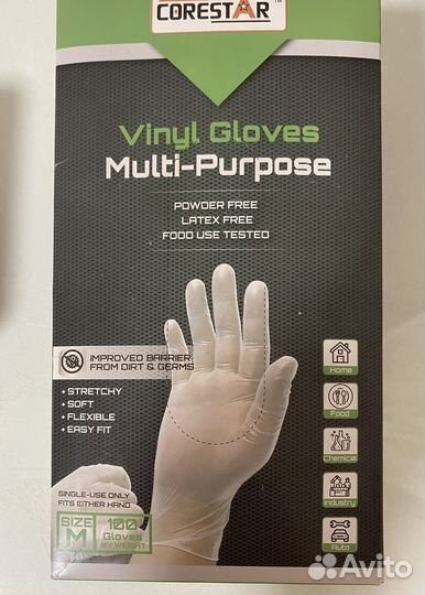 Перчатки виниловые нестерильные неопудренные M и L