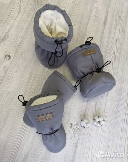 Комплект зимний пинетки и варежки без пальчика