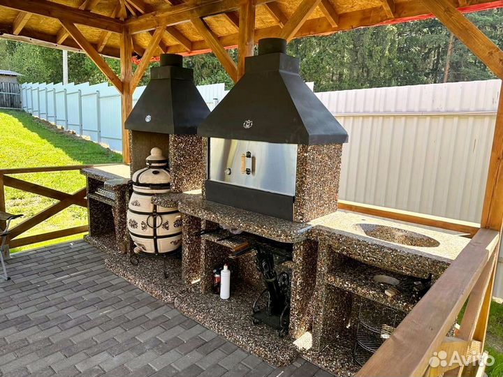 Печь барбекю, стол разделочный, модуль под тандыр