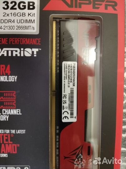 Оперативная память DDR4 2x16 Гб 2666 мгц CL16 нова