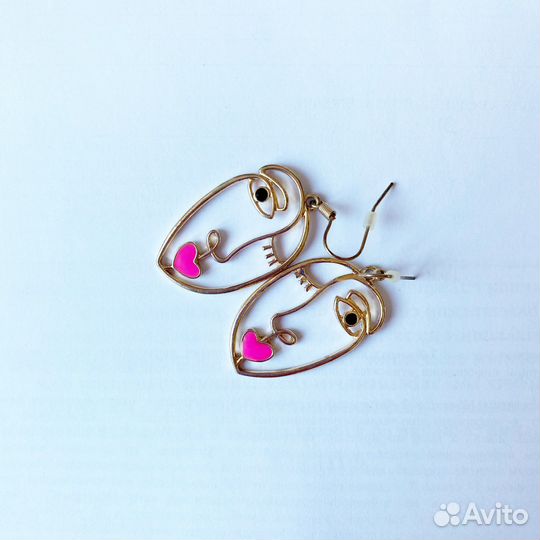 Серьги бижутерия H&M золото лицо губы