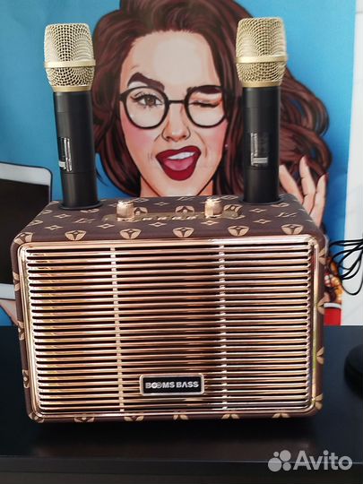 Беспроводная колонка-караоке с 2-мя микрофонами +