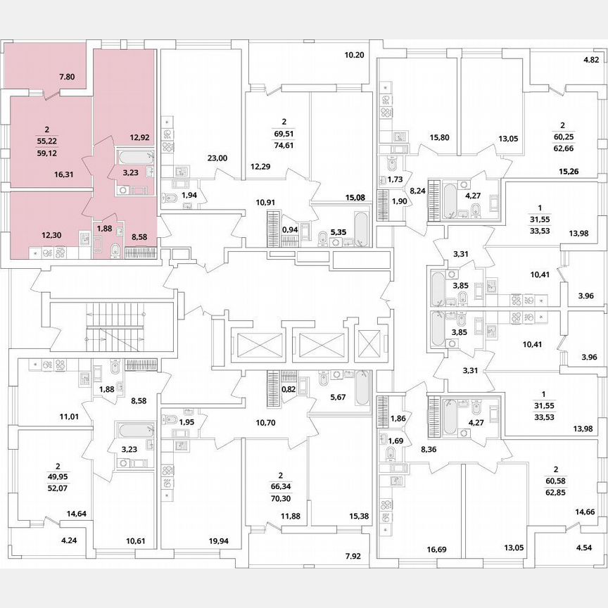 2-к. квартира, 59,1 м², 11/18 эт.