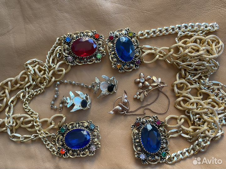 Брошь шатлен граненый люцит винтаж XXL Германия