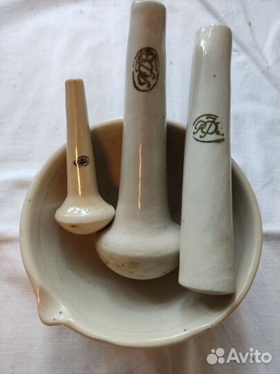 Фарфоровая ступка с 3-мя пестиками рфз СССР