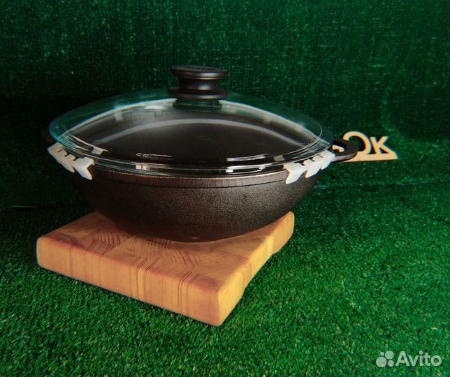 Сковорода WOK чугунная 240-280 с дерев.ручкой и кр
