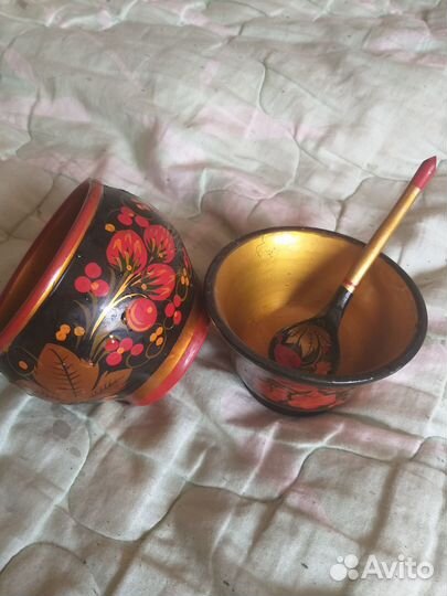 Набор деревянный под хохлому+2 кружечки в подарок