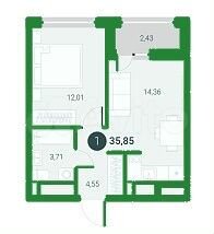 Квартира-студия, 35,9 м², 2/14 эт.