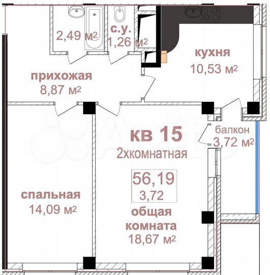 2-к. квартира, 60 м², 4/10 эт.