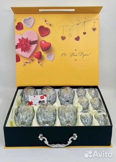 Набор бокалов с рюмками из цветного стекла, 6+6