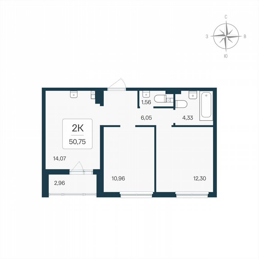 2-к. квартира, 50,8 м², 2/8 эт.