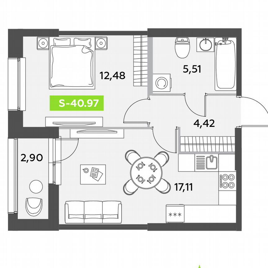 1-к. квартира, 41 м², 1/12 эт.