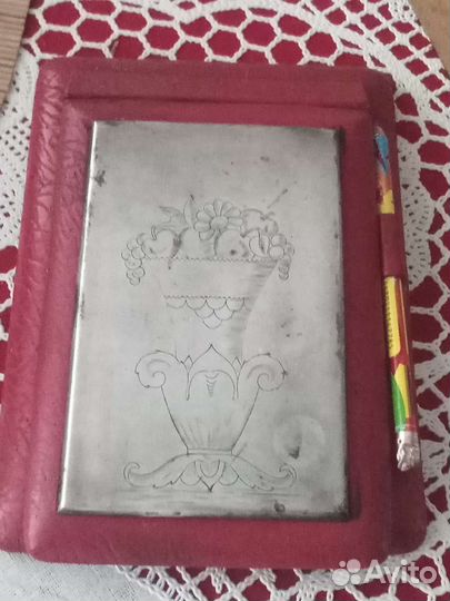 Старинный футляр для блокнота, мельхиор