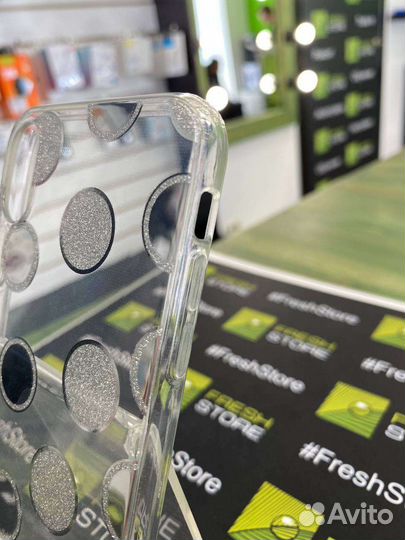 Чехол прозрачный с блёстками для iPhone X/Xs