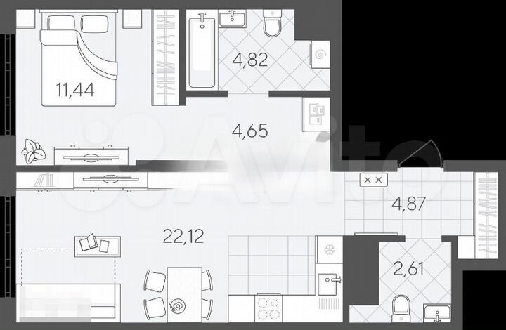 1-к. квартира, 50,5 м², 3/24 эт.