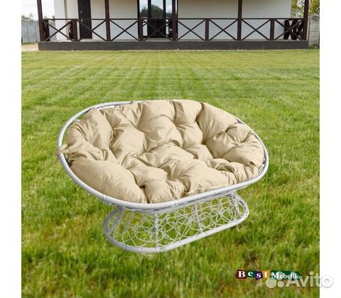 Диван Мамасан ротанг (белый с бежевой подушкой)