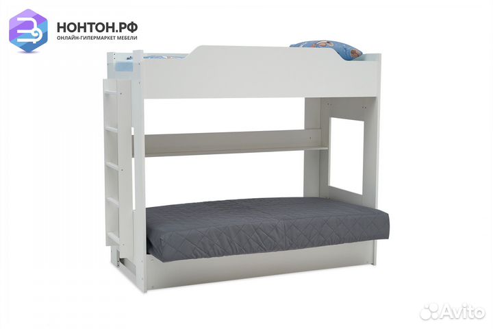 Двухъярусная кровать с диван-кроватью темно-серый