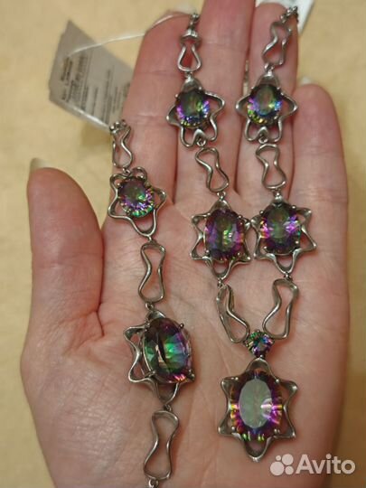Серебряное колье и браслет. Кварц мистик. Новое