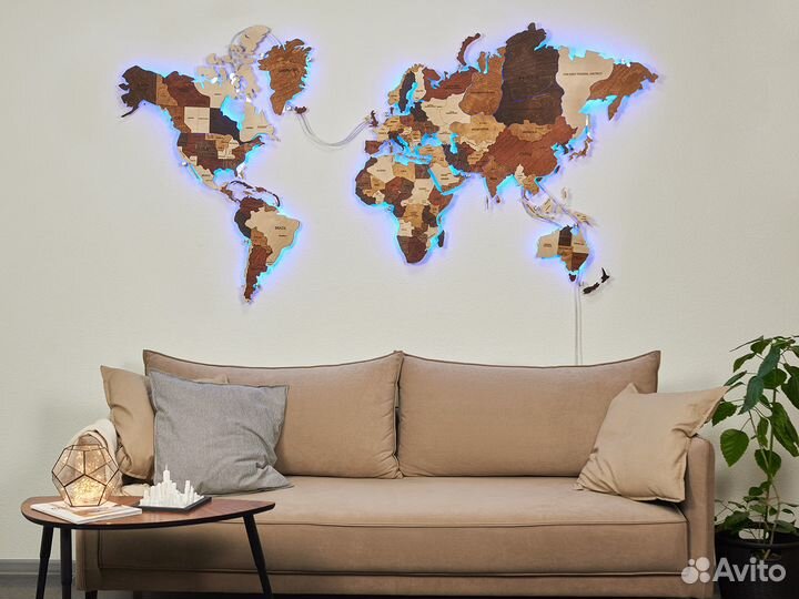Деревянная карта мира с подсветкой в рассрочку