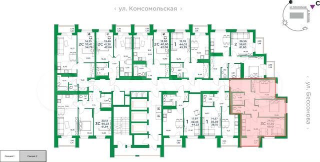 2-к. квартира, 67,3 м², 9/24 эт.