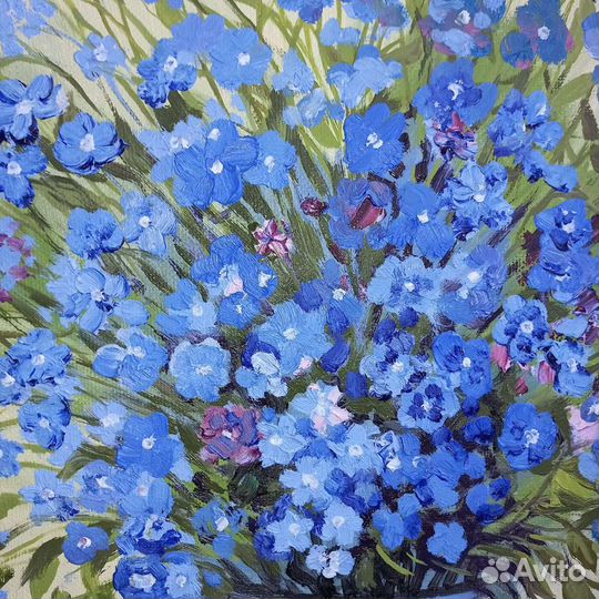 Картина с незабудками маслом на холсте