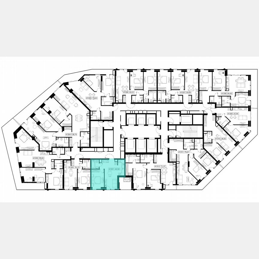 1-к. квартира, 40,6 м², 13/46 эт.
