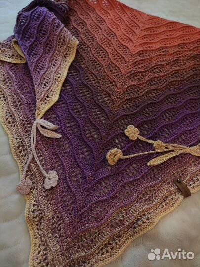 Бактус вязаный, шаль, платок ручной работы