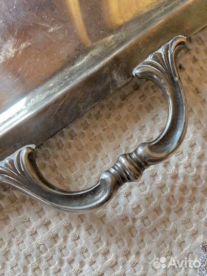 Антикварный большой поднос медь серебрение Испания