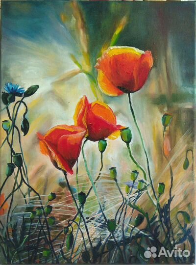 Картина маслом на холсте Цветы Маки