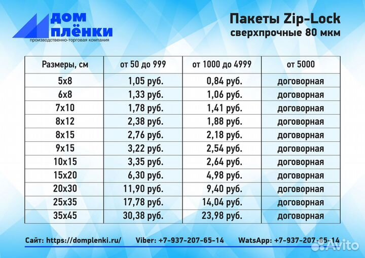 Пакеты зип лок 25*35 см 80 мкм